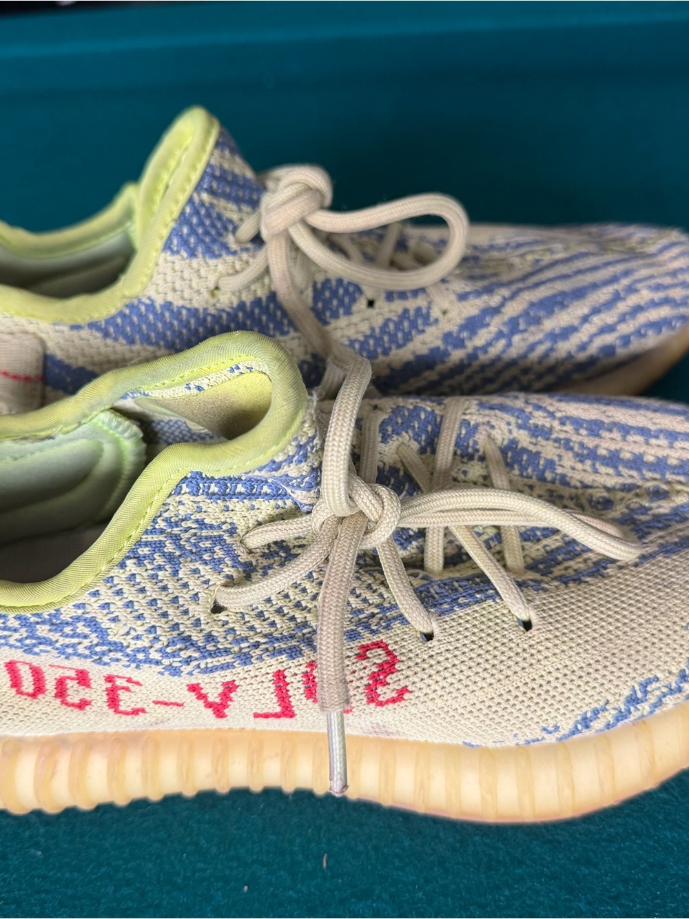 adidas Kids Sneakers in Light Blue, Cream & Neon Yellow Yeezy